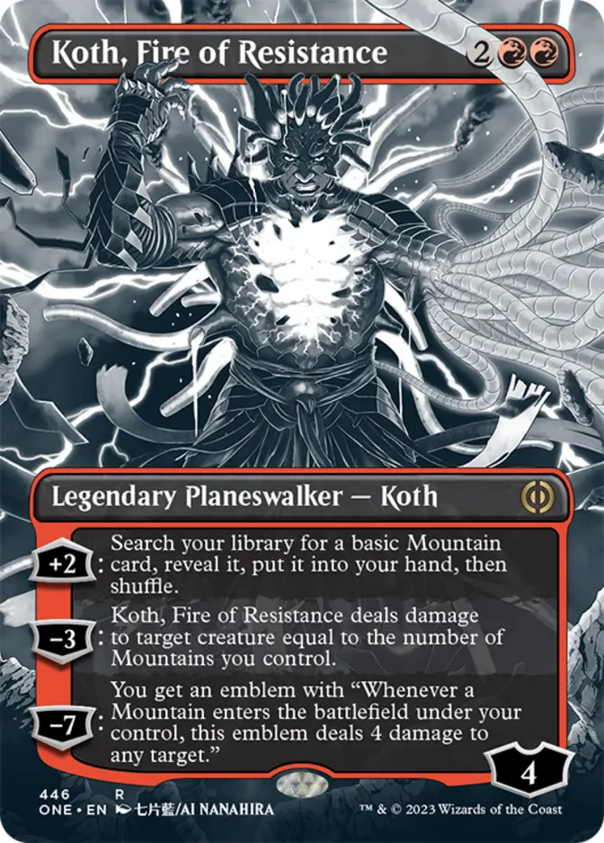 Koth, Fire of Resistance <borderless - Step and Compleat Foil> [ONE]