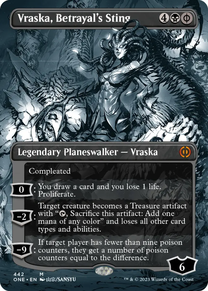Vraska, Betrayal's Sting <borderless - Step and Compleat Foil> [ONE]