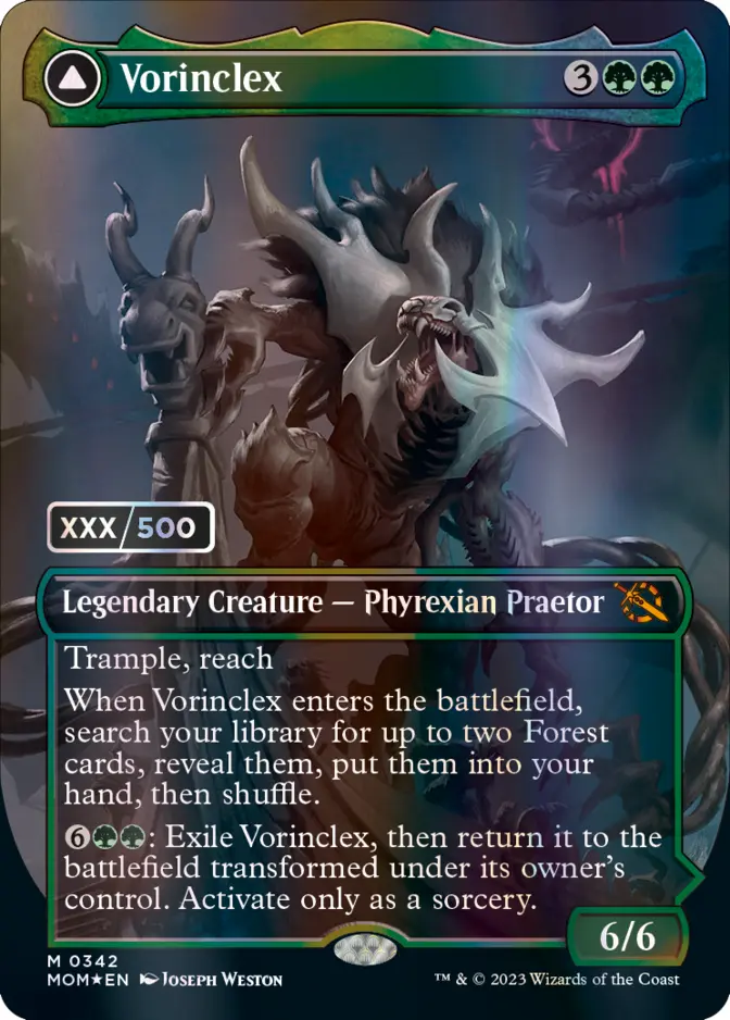 mtg mom serialized cards Sheoldred // The True Scriptures (Serialized) [March of the Machine] Serial numbered card - MTG