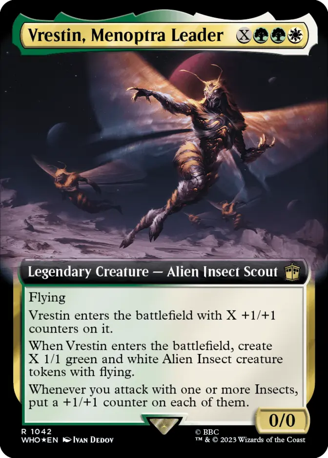 Vrestin, Menoptra Leader <extended - surge foil> [WHO] (F)