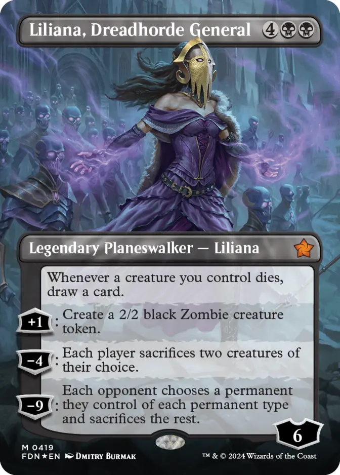 Liliana, Dreadhorde General <borderless - mana foil> [FDN] (F)