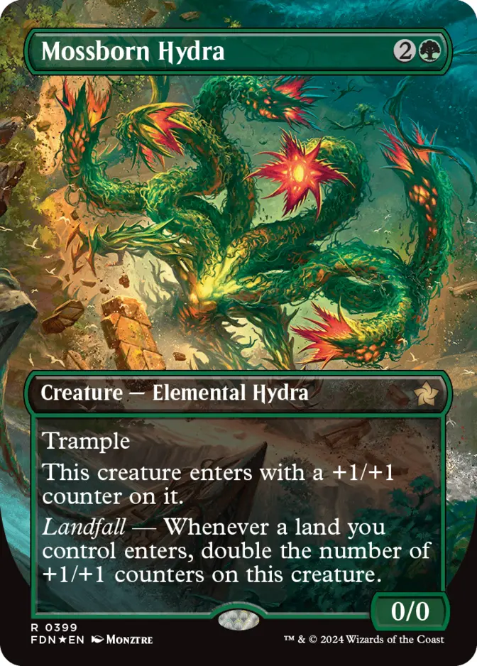 Mossborn Hydra <borderless - mana foil> [FDN] (F)