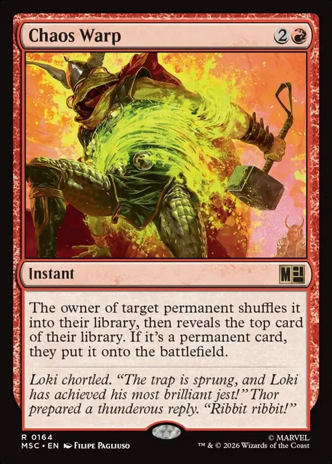 mtg cards with warp Chaos and land cards revealed this way onto the battlefield Chaos Warp, Marvel Super Heroes