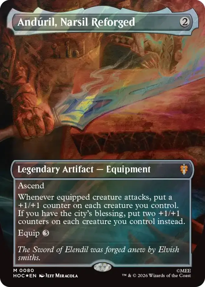anduril mtg card [FOIL] Anduril, Flame of the West (Borderless Poster) - The Lord of the Rings: Tales of Middle-earth Holiday Release - English If that creature is legendary Anduril, Flame of the West